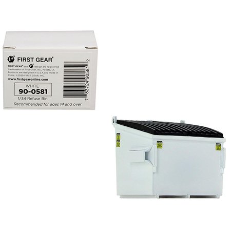 FIRST GEAR Refuse Trash Bin White 1 by 34 Diecast Model 90-0581